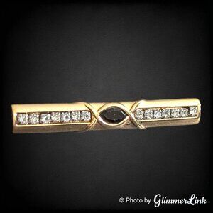 Vintage Swarovski SAL Bar Brooch with Black Marquise & Clear Crystal Rhinestones